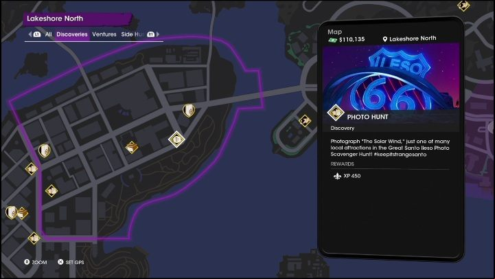 The Photo Hunt activity is located in the southern part of the district - Saints Row 2022: Discoveries (Lakeshore North) - list and description of activity - Lakeshore North - Saints Row Guide, Walkthrough
