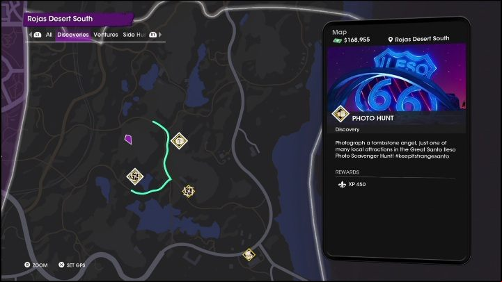 This activity is located in the northern part of the district, between high rocks - Saints Row 2022: Discoveries (Rojas Desert South) - list and description of activity - Rojas Desert South - Saints Row Guide, Walkthrough