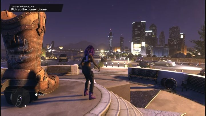 When you reach the location marked on the map, you will see a stationary phone on a statue of a shoe, in the middle of the scenic parking lot - Saints Row 2022: Marshall Vip - how to complete contract? - Wanted - Saints Row Guide, Walkthrough