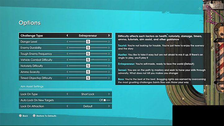 Saints Row offers 5 difficulty levels - Saints Row 2022: Difficulty levels - Challenge Type - Basics - Saints Row Guide, Walkthrough