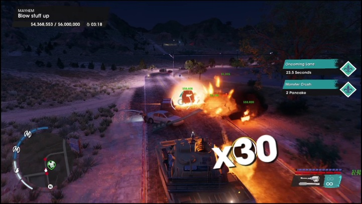 When performing Chaos, try to destroy as many cars as possible - aim at parking lots and expressways - Saints Row: The Big One - venture description - Ventures - Saints Row Guide, Walkthrough