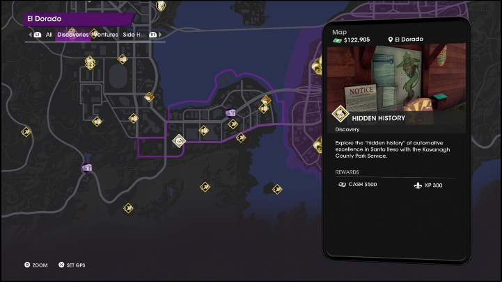 Hidden History activity is located in the western part of the El Dorado district in the racing track - Saints Row 2022: Discoveries (El Dorado) - activities list and description - El Dorado - Saints Row Guide, Walkthrough