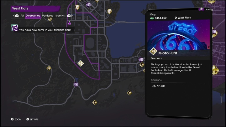 The Photo Hunt activity is located in the southern part of the district, right next to the Badlands South - Saints Row 2022: Discoveries (West Flats) - list and descriptions of activities - West Flats - Saints Row Guide, Walkthrough