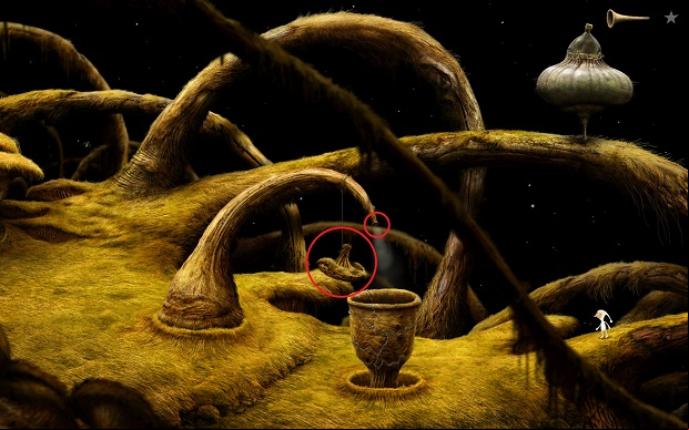 After sticking all of the vessel parts together, you can go to the next section on the right side - Fill the vessel - Shaggy Planet - Samorost 3 - Game Guide and Walkthrough