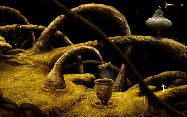 If you placed the strainer over the vessel, flowers will start growing next to it - Fill the vessel - Shaggy Planet - Samorost 3 - Game Guide and Walkthrough