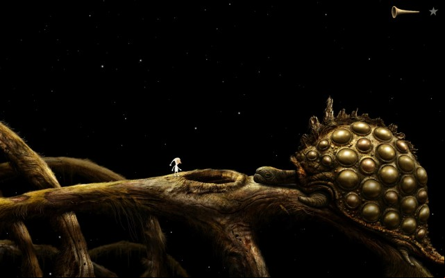 This time you must press the bubbles on the turtle shell again - Fill the vessel - Shaggy Planet - Samorost 3 - Game Guide and Walkthrough