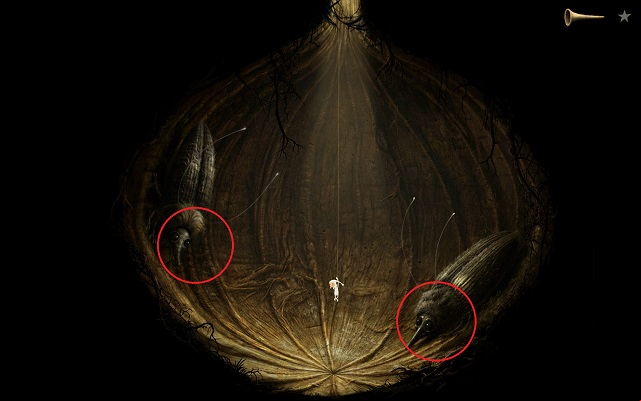 The protagonist will climb down the thread to descent to the cave, in which you can find two more insects - Finding the key - Shaggy Planet - Samorost 3 - Game Guide and Walkthrough