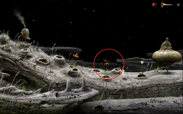 As a result, a golden flower will spring from the hole - Free the ship - Great log - Samorost 3 - Game Guide and Walkthrough
