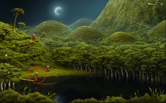 In the next location, you see the above scene - Enter the tower - Monk Planet - Samorost 3 - Game Guide and Walkthrough