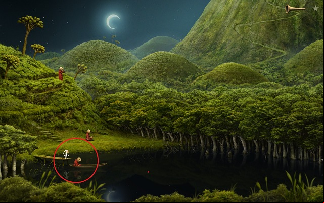 To travel on the boat, you have to approach the monk on the pier - Enter the tower - Monk Planet - Samorost 3 - Game Guide and Walkthrough