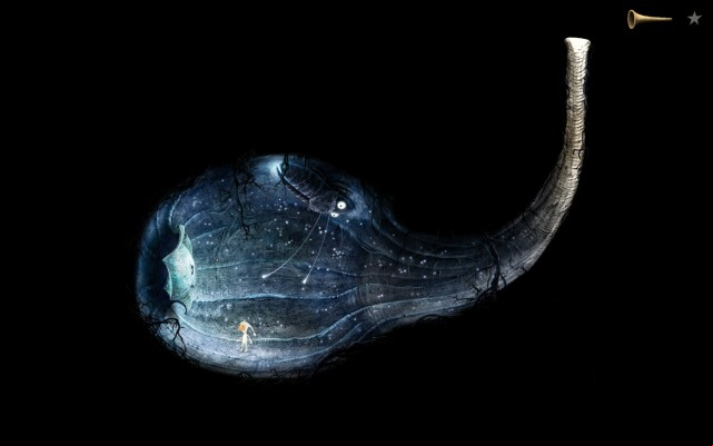 After you complete this puzzle, the bug lights up the entire cave, which also reveals a keyhole inside the tumor on the cave wall - Keyhole - Shaggy Comet - Samorost 3 - Game Guide and Walkthrough