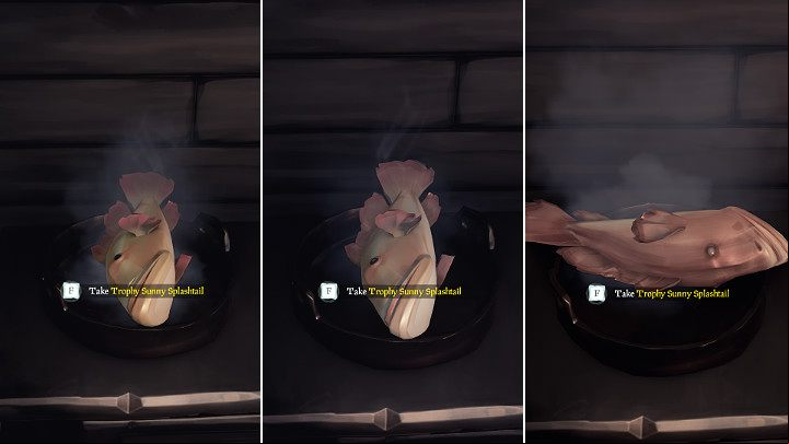 In the above picture you can see the phases of cooking a Trophy Fish - Sea of Thieves: Cooking guide - For Landlubbers - Sea Of Thieves Guide