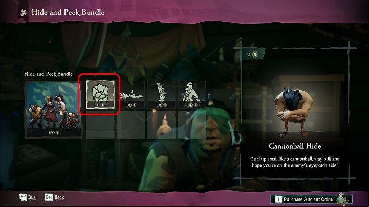 After talking with the shopkeeper you should search for the emoticon pack with Hide word in its name - Sea of Thieves: Tucking - plundering tips - For Landlubbers - Sea Of Thieves Guide