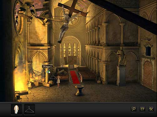 Use this hanger to pull out the nail from the column to the left (next to the burning shelves) - Climb the statue - Chapter 1 - Berlin, - Secret Files 3: The Archimedes Code - Game Guide and Walkthrough