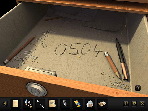 Once you take all items from the drawer, it turns out that there is a number on its bottom: 0504 - Make a call - Chapter 1 - Berlin, - Secret Files 3: The Archimedes Code - Game Guide and Walkthrough