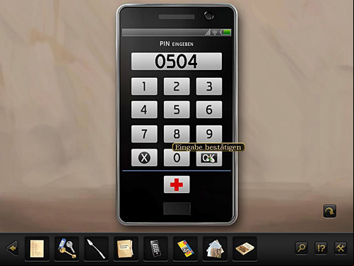 So enter the PIN on the cell phone keyboard after zooming it in the inventory with RMB (once you enter it, commit the PIN with