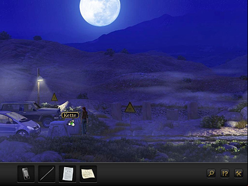 Go to the parking lot and notice the loose chain symbolically separating it from the excavation site, hanging between two posts (right from cars) - Get underground - Chapter 2 - Göbekli Tepe, Turkey - Secret Files 3: The Archimedes Code - Game Guide and Walkthrough