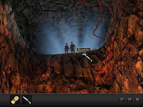 Switch to Emre and cut with the knife some roots on the edge of the abyss - Measure the radiation - Chapter 2 - Göbekli Tepe, Turkey - Secret Files 3: The Archimedes Code - Game Guide and Walkthrough