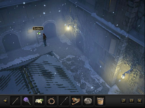 When you get to the alley with frozen path, look around for the ladder - Follow An-Nasir - Chapter 3 - Florence, Italy - Secret Files 3: The Archimedes Code - Game Guide and Walkthrough