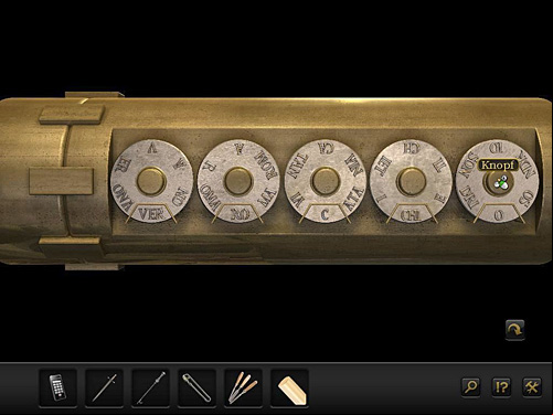 So set in on the cylinder by clicking buttons in the middle of each circle, thus proper letters (or syllables) are placed at the bottom - Open the cylinder - Chapter 3 - Florence, Italy - Secret Files 3: The Archimedes Code - Game Guide and Walkthrough
