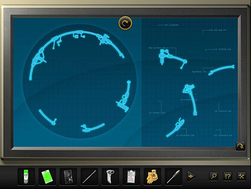 These parts which are in incorrect position can be rotated in a clockwise direction by pressing the button on the top of the screen - Locate the HQ - Chapter 6 - Aircraft carrier, Spain - Secret Files 3: The Archimedes Code - Game Guide and Walkthrough