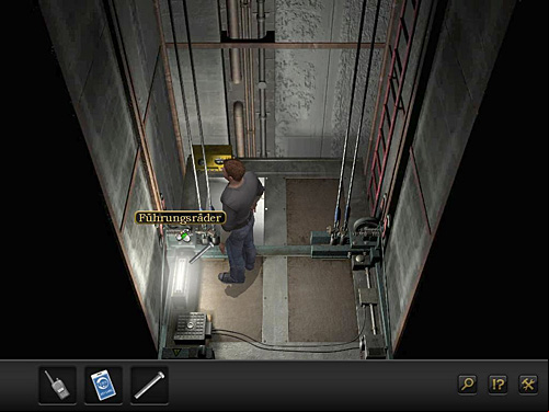 Use it to block the elevator wheel (on the left) - Get to the surface - Chapter 9 - CERN, Switzerland - Secret Files 3: The Archimedes Code - Game Guide and Walkthrough