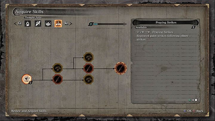 Once you earn at least 1 development point, you can select the category of skills youre interested in from the tabs in the upper left corner of the screen - Character Development in Sekiro Shadows Die Twice - Basics - Sekiro Guide and Walkthrough