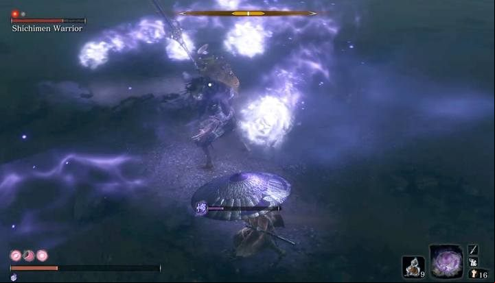 During combat, try to defeat the enemy as soon as possible; the longer you fight him, the more Terror you may get - the pacifying agents will eventually run out - Shichimen Warrior #1 | Sekiro Shadows Die Twice Boss Fight - Bosses - Sekiro Guide and Walkthrough