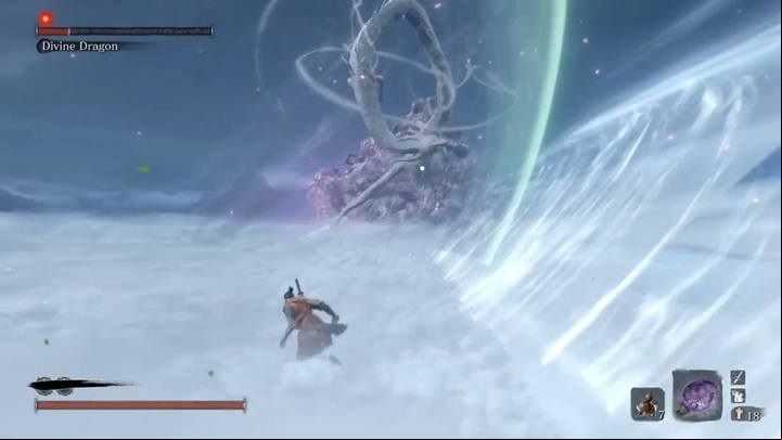When the boss has approx. 20% health, at the time the branch will not appear - Divine Dragon - main boss in Sekiro: Shadows Die Twice game - Bosses - Sekiro Guide and Walkthrough
