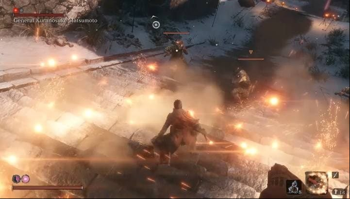 Blind the soldiers with rifles and then eliminate them fast. - General Kuranosuke Matsumoto | Sekiro Shadows Die Twice Boss Fight - Bosses - Sekiro Guide and Walkthrough