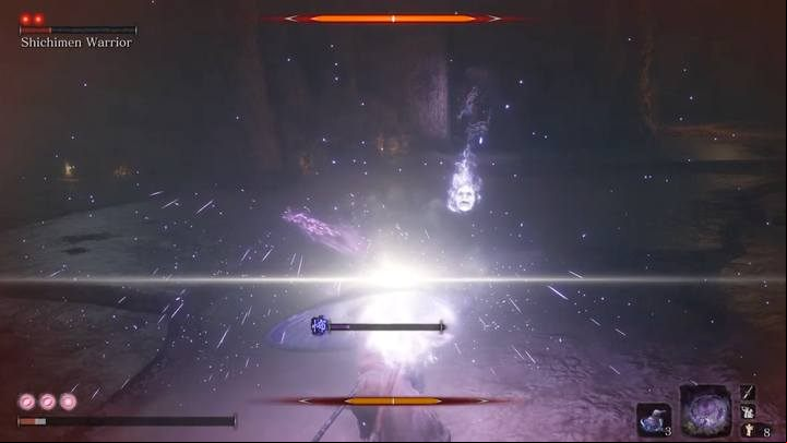 Loaded Umbrella will protect you from magic damage that inflicts Terror. - Shichimen Warrior | Sekiro Shadows Die Twice Boss Fight - Bosses - Sekiro Guide and Walkthrough