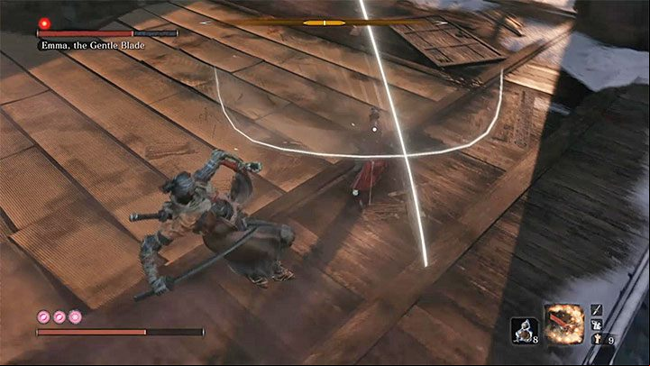 Emma, the Gentle Blade is a mediocre boss, who has in only one health bar - Emma, the Gentle Blade | Sekiro Shadows Die Twice Boss Fight - Bosses - Sekiro Guide and Walkthrough