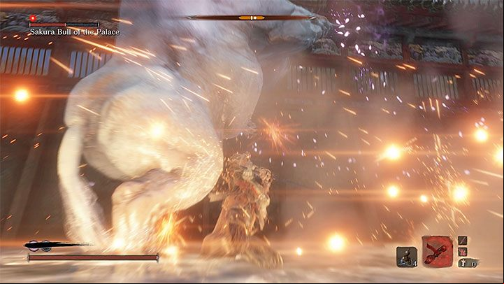 Shinobi Firecracker is useful in this fight - Sakura Bull of the Palace | Sekiro Shadows Die Twice Boss Fight - Bosses - Sekiro Guide and Walkthrough