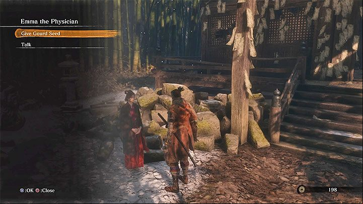 Take Gourd Seeds to Dilapidated Temple and meet with Emma the Physician - How to carry more Healing Gourds in Sekiro Shadows Die Twice? - FAQ - Sekiro Guide and Walkthrough