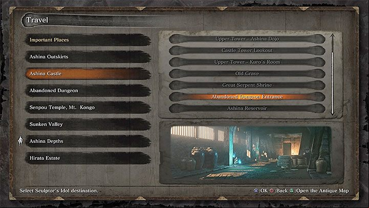 The problem were talking about shows the image above - the game suddenly blocks access to all the sculptor idols in Ashinas Castle except one - Why cant I teleport to Ashinas Castle in Sekiro? - FAQ - Sekiro Guide and Walkthrough