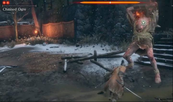 Important note - when you deplete one health bar of the Ogre, you have to deal him critical damage by using the grappling hook on him - Chained Ogre | Sekiro Shadows Die Twice Boss Fight - Bosses - Sekiro Guide and Walkthrough