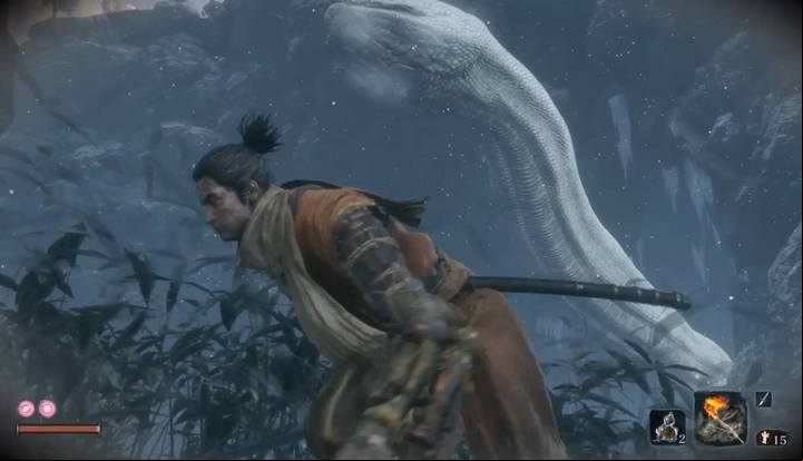 The Snake will appear when you reach the stone ledge with grass. - Great Serpent | Sekiro Shadows Die Twice Boss Fight - Bosses - Sekiro Guide and Walkthrough