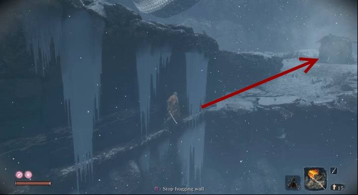 Move from the grass to the stone ledge - do that when the Snake isnt looking - Great Serpent | Sekiro Shadows Die Twice Boss Fight - Bosses - Sekiro Guide and Walkthrough