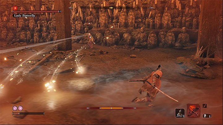 Her second attack is a series of homing missiles - Lady Butterfly | Sekiro Shadows Die Twice Boss Fight - Bosses - Sekiro Guide and Walkthrough