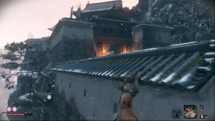 Since the last checkpoint, head up the castles; you can evade enemies - the boss battle arena is a closed zone. - The Blazing Bull | Sekiro Shadows Die Twice Boss Fight - Bosses - Sekiro Guide and Walkthrough