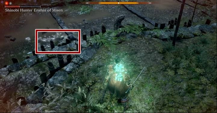 Tip: use the terrain height - Shinobi Hunter Enshin of Misen | Sekiro Shadows Die Twice Boss Fight - Bosses - Sekiro Guide and Walkthrough