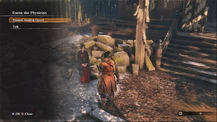Emma the Physician is standing outside the building - Dilapidated Temple | Sekiro Shadows Die Twice Walkthrough - Main story - Sekiro Guide and Walkthrough