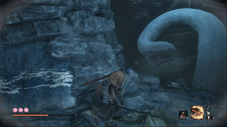 During the crossing through the cave you have to sneak past the sleeping Great Serpent - Sunken Valley | Sekiro Shadows Die Twice Walkthrough - Main story - Sekiro Guide and Walkthrough