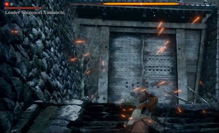 The red dots in the upper left corner of the screen inform you how many health bars the enemy has. - Stealth gameplay in Sekiro Shadows Die Twice - Basics - Sekiro Guide and Walkthrough