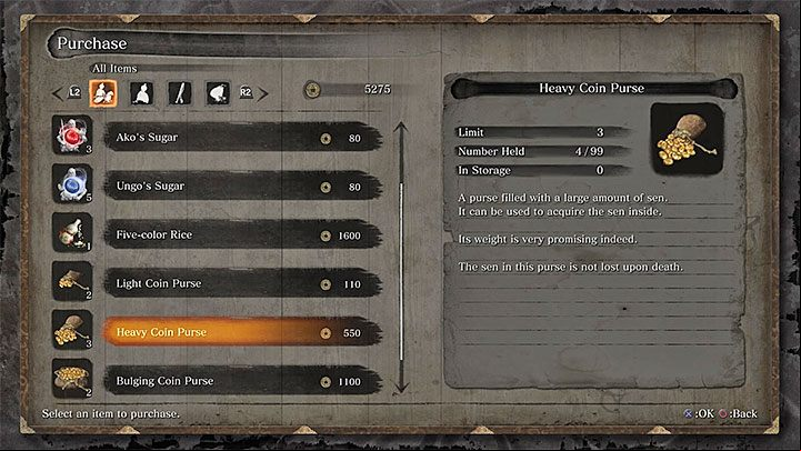 The second method is to store gold in purses bought from merchants - How to lose less XP and gold upon death in Sekiro? - FAQ - Sekiro Guide and Walkthrough
