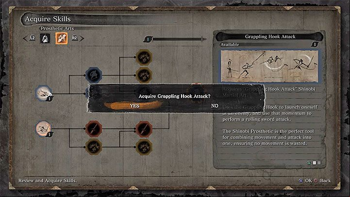 Later on, you can unlock Grappling Hook for combat purposes by unlocking the Grappling Hook Attack from the Prosthetic Arts - Grappling Hook | Prosthetic Tools in Sekiro Shadows Die Twice - Prosthetic Tools - Sekiro Guide and Walkthrough