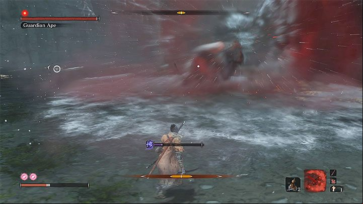 The bosss most dangerous attack is its roar that can inflict Terror status - Guardian Ape in Sunken Valley | Sekiro Shadows Die Twice Boss Fight - Bosses - Sekiro Guide and Walkthrough