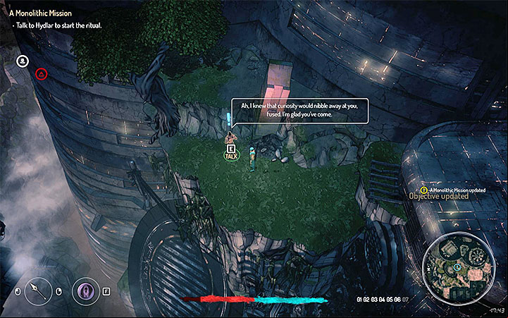 Pilgrim Hydlar gives you a quest during which you have to visit a few monoliths - Quests in zone 2 (Visa 02) | Walkthrough - Side Quests - Seven The Days Long Gone Game Guide