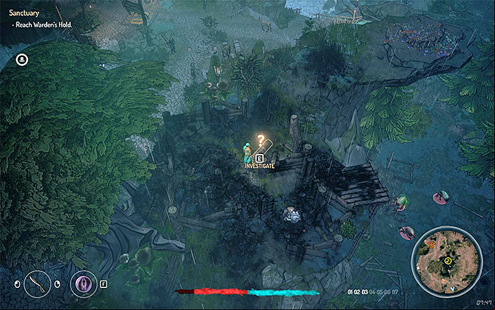 The most obvious way to start this quest is to find and examine the burned house, presented in the picture - you can find it near one of the main paths in location called Malkins in the center of zone 3 - Quests in zone 3 (Visa 03) | Walkthrough - Side Quests - Seven The Days Long Gone Game Guide