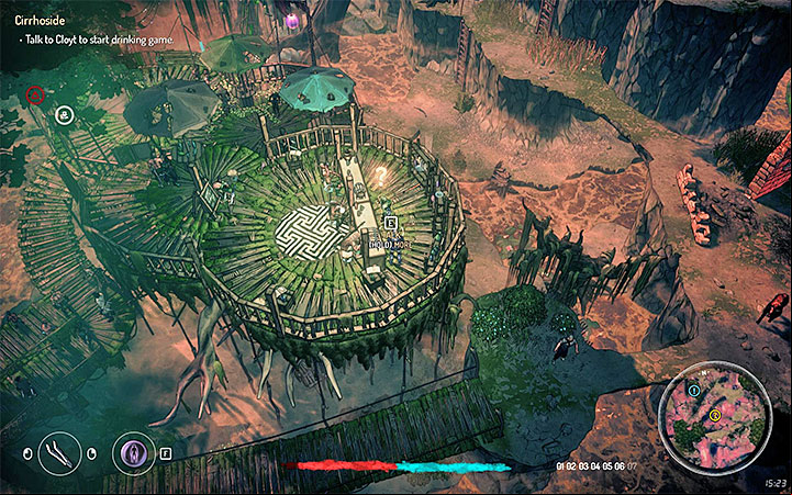 Mungo works in The Sozzled Mosquito located in Everglade Swamps in the zone 3 (the picture above) - Quests in zone 3 (Visa 03) | Walkthrough - Side Quests - Seven The Days Long Gone Game Guide